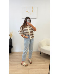 Gilet crochet rouge & beige