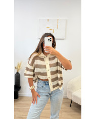 Gilet crochet taupe & beige