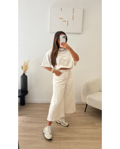 Bermuda long jean blanc