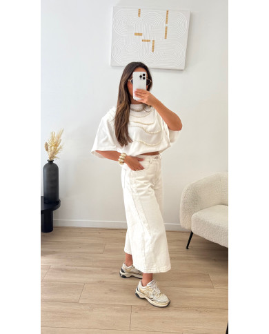 Bermuda long jean blanc