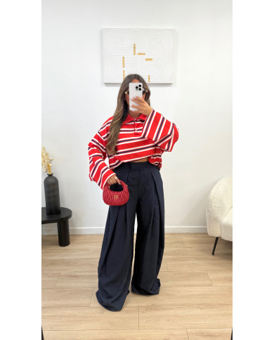 Polo viscose rayé rouge & bleu