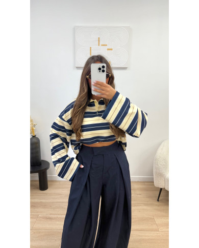 Polo rayé viscose bleu & jaune