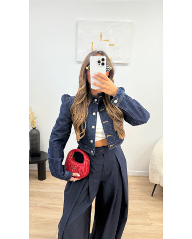 Veste jean Crop épaules jean Brut