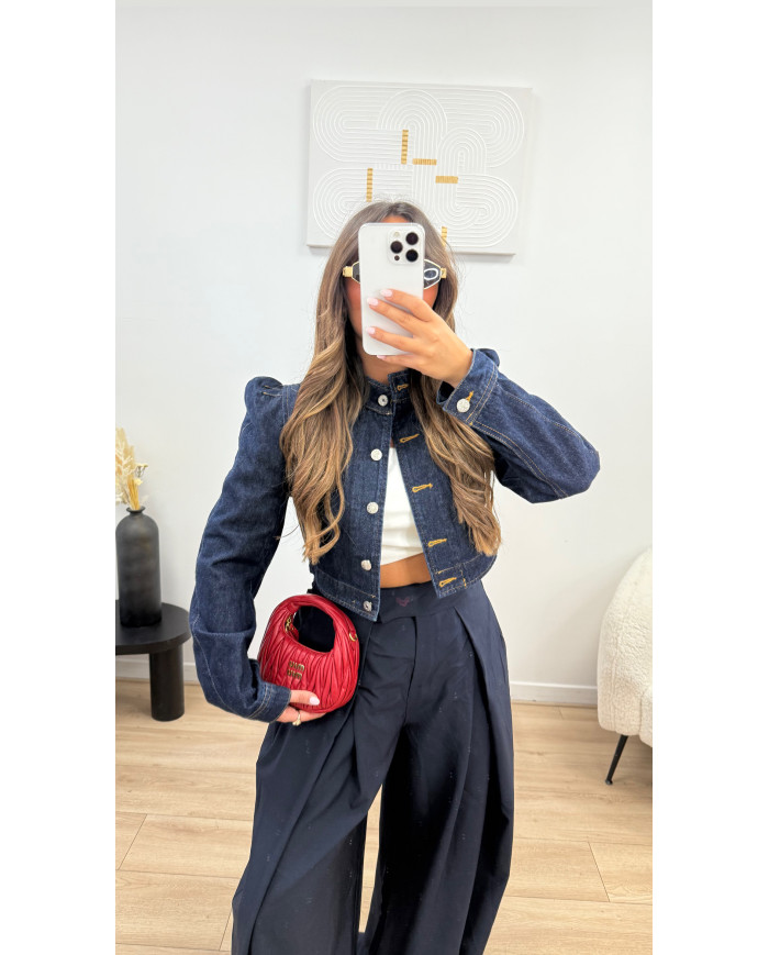 Veste jean Crop épaules jean Brut