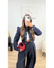 Veste jean Crop épaules jean Brut
