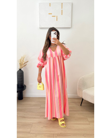 Robe longue arlequin rose