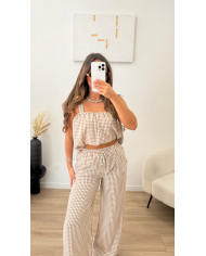Ensemble débardeur carreaux Vichy taupe
