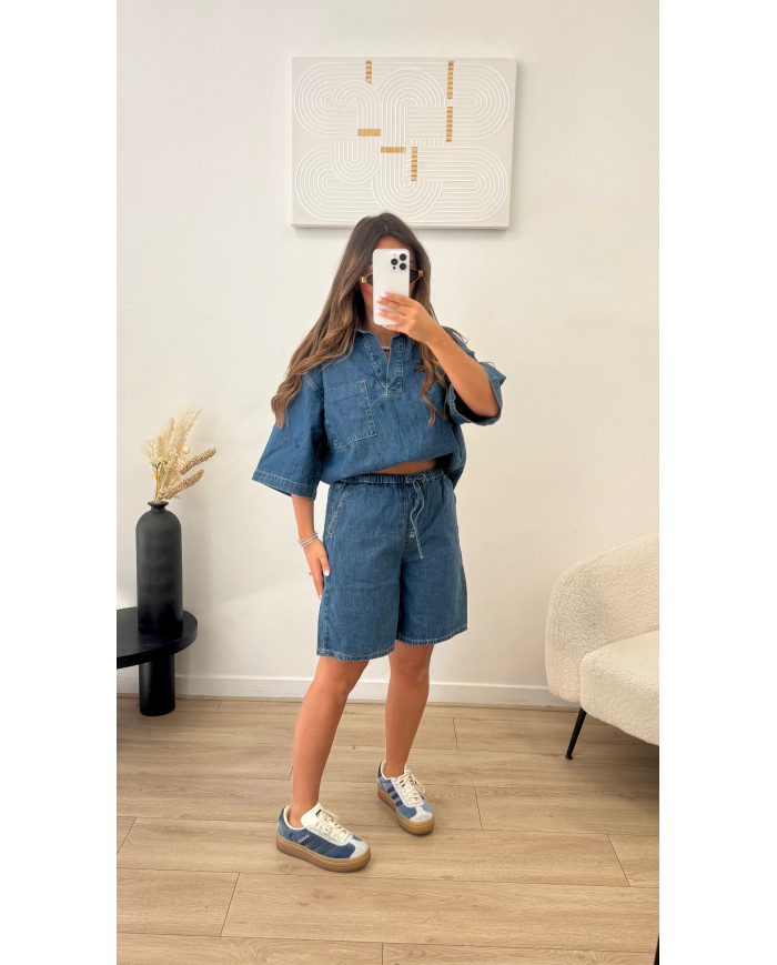 Ensemble en jean bermuda bleu brut