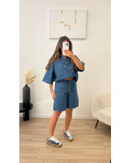 Ensemble en jean bermuda bleu brut