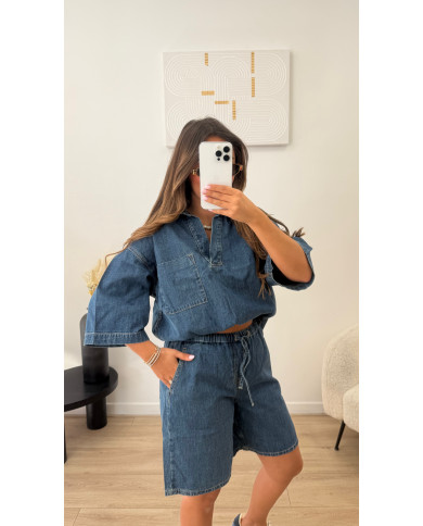Ensemble en jean bermuda bleu brut
