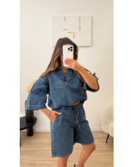 Ensemble en jean bermuda bleu brut