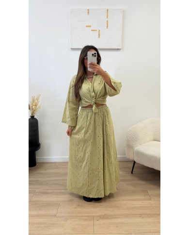 Ensemble jupe longue broderie anis