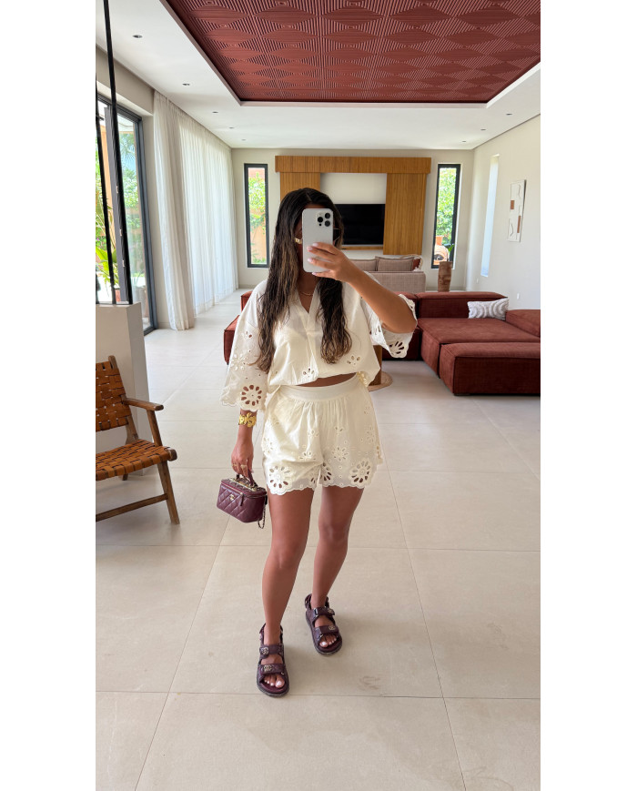 Ensemble short Marrakech Broderie beige