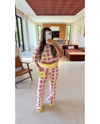 Pantalon crochet multi Jaune