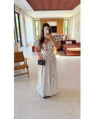 Robe Longue blanche à pois noir