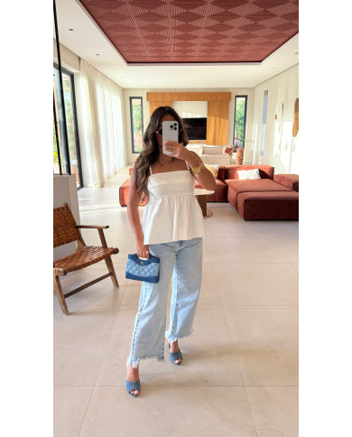 Jean Mom effiloché Bleu clair