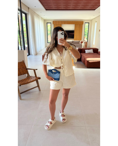 Ensemble short 2 noeud dentelle beige