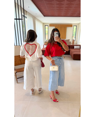 T-shirt cœur dentelle Blanc