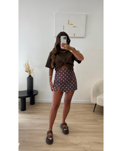 Jupe short à pois choco & bleu