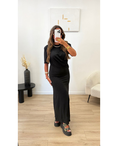 Robe épaulette noir Nouée