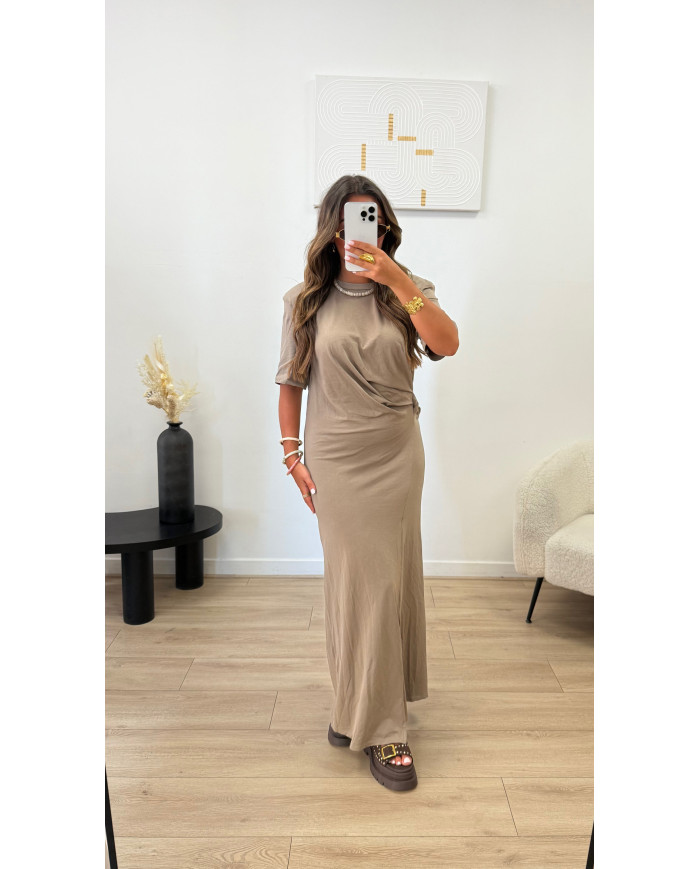 Robe épaulette taupe Nouée