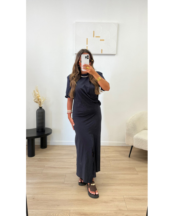 Robe épaulette bleu marine  Nouée