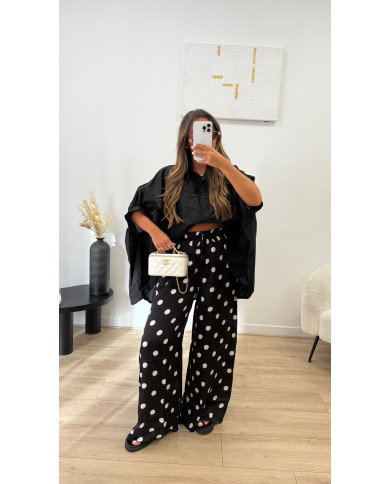 Pantalon satin à pois Noir