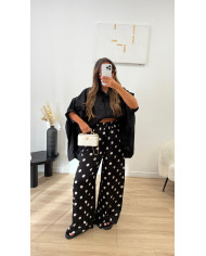 Pantalon satin à pois Noir
