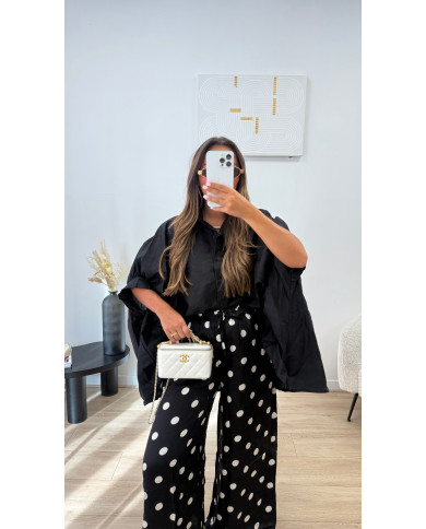 Pantalon satin à pois Noir