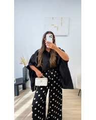 Pantalon satin à pois Noir