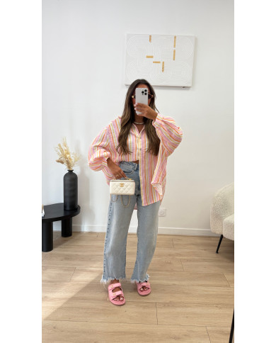 Chemise gaz de coton rayé Pastel