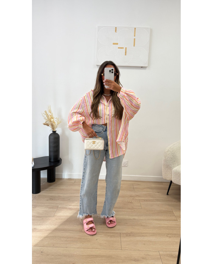 Chemise gaz de coton rayé Pastel