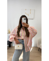 Chemise gaz de coton rayé Pastel