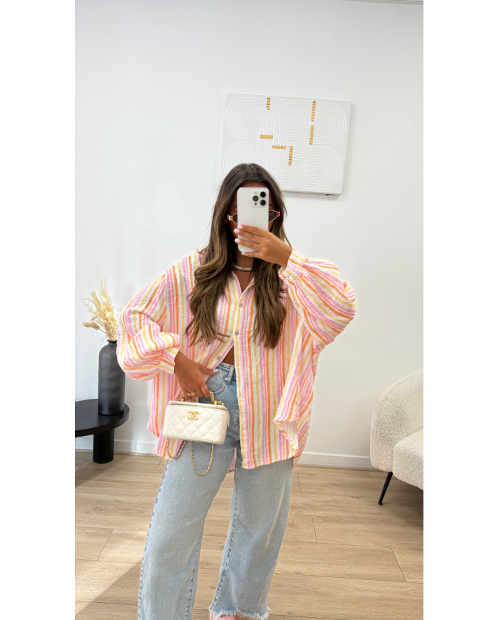 Chemise gaz de coton rayé Pastel