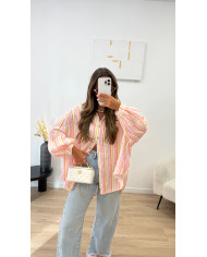 Chemise gaz de coton rayé Pastel