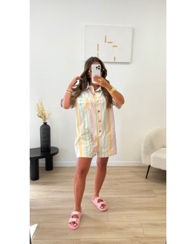 Combinaison Jean short Pastel