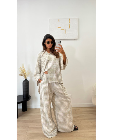 Ensemble à carreaux oversize viscose Beige
