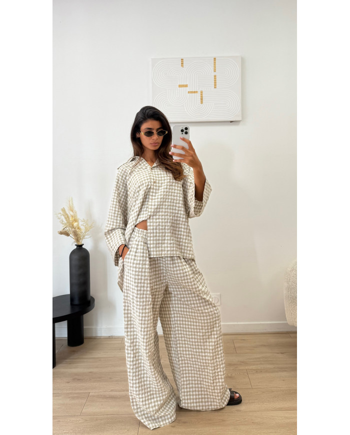 Ensemble à carreaux oversize viscose Beige