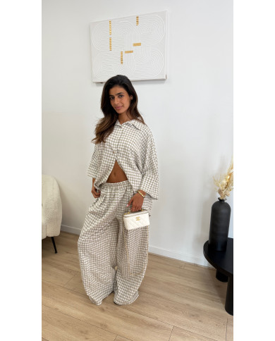 Ensemble à carreaux oversize viscose Beige
