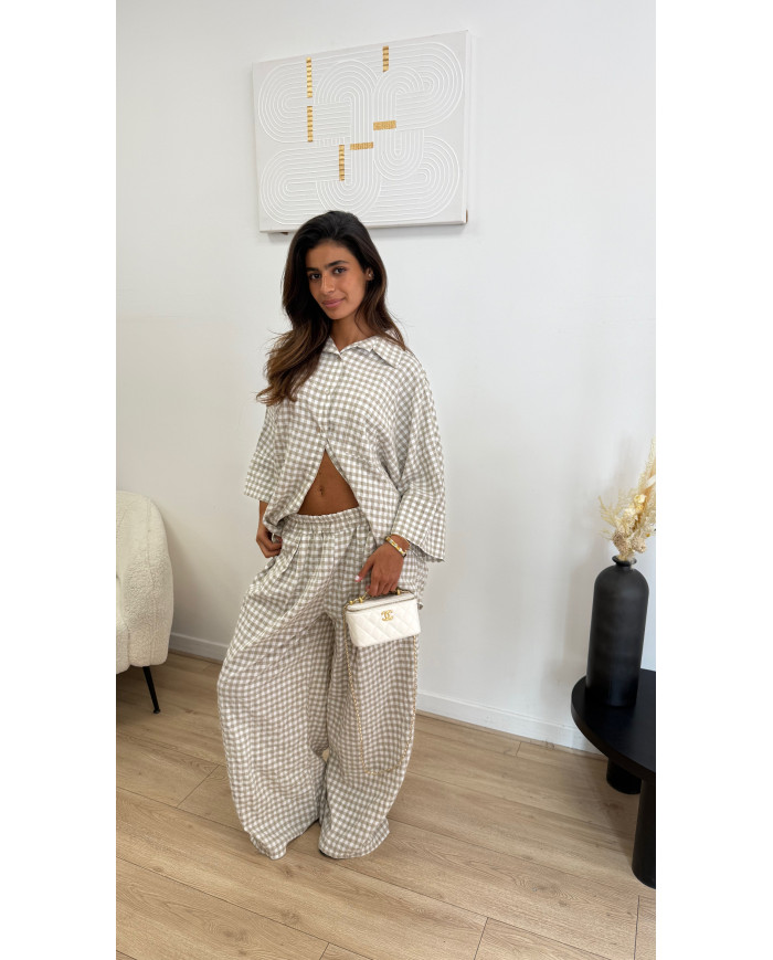 Ensemble à carreaux oversize viscose Beige