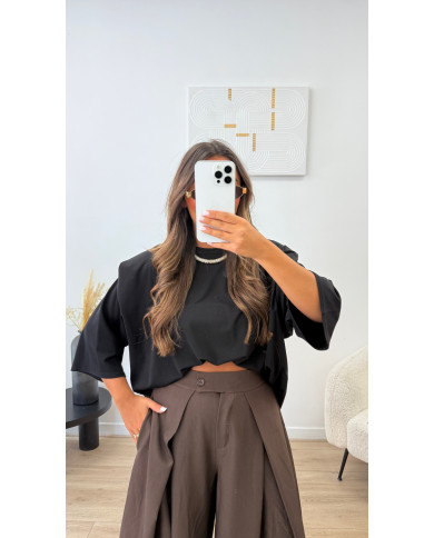 T-shirt épaulette Viscose Noir
