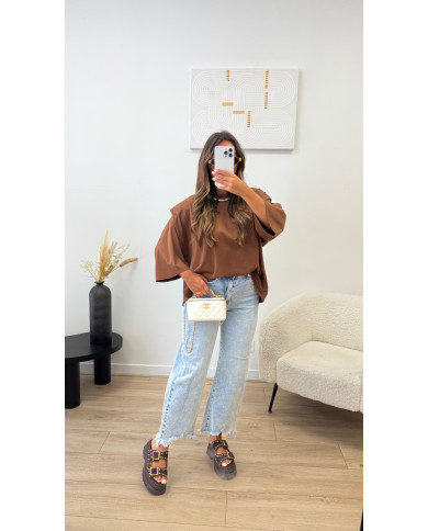 T-shirt épaulette Viscose Choco