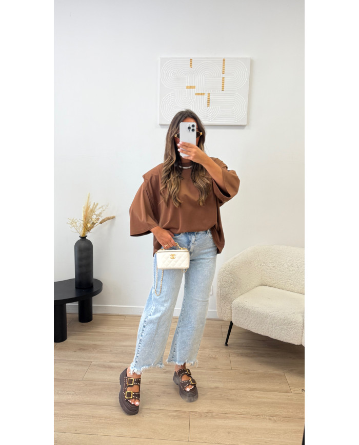 T-shirt épaulette Viscose Choco