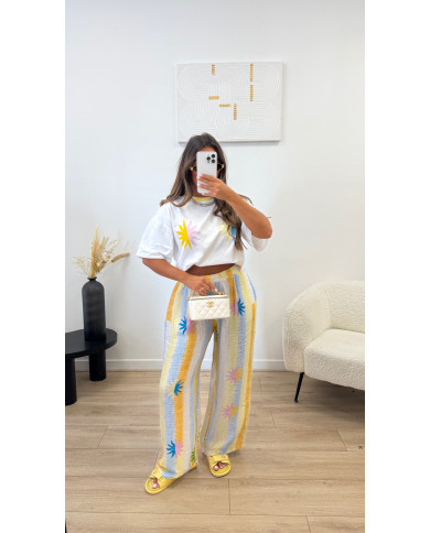 Pantalon rayé multi soleil Jaune