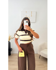Polo rayé beige jaune & Choco
