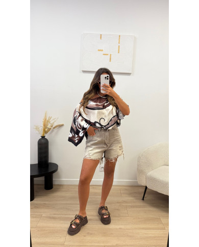Short en jean déchiré beige