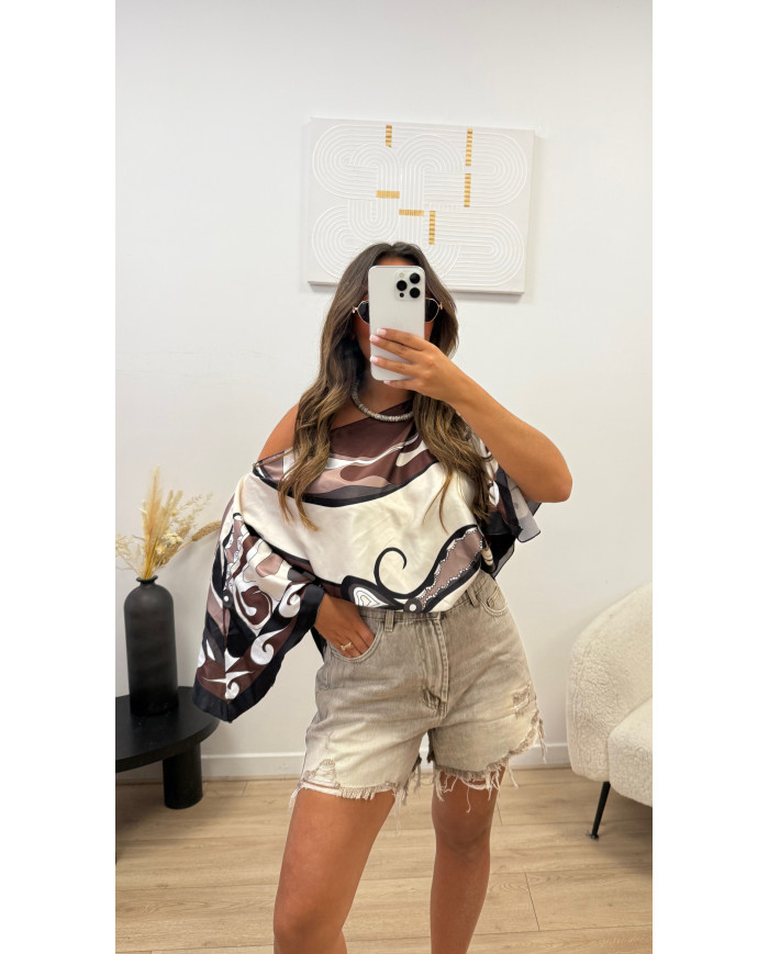 Short en jean déchiré beige