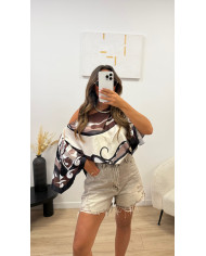 Short en jean déchiré beige