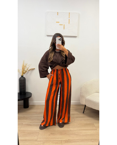 Pantalon fluide rayé Choco & orange