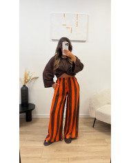 Pantalon fluide rayé Choco & orange